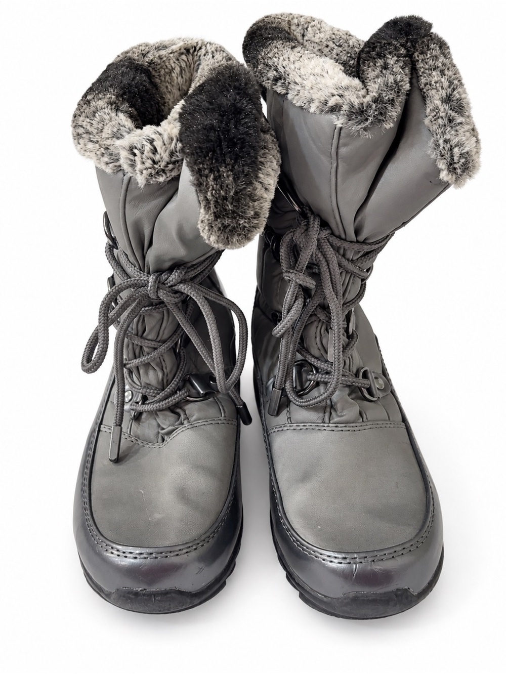 WEATHERPROOF Janice Snow Boots Size 7M Gray | Faux Fur | Flaw / Cracking
